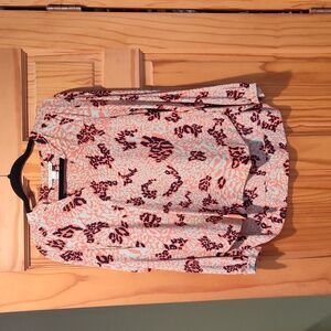 Diane Von Furstenberg Coral Leopard Silk Maiko Print Blouse V-Neck Top 4